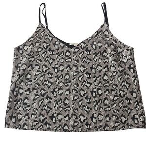 Le Lis Tank Top Sparkle Thin Strap Leopard Cheetah Print Mob Wife Clubbing Large